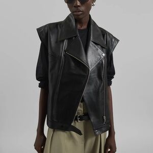 NWT The Frankie Shop Cetina Lambskin Leather Vest Black S